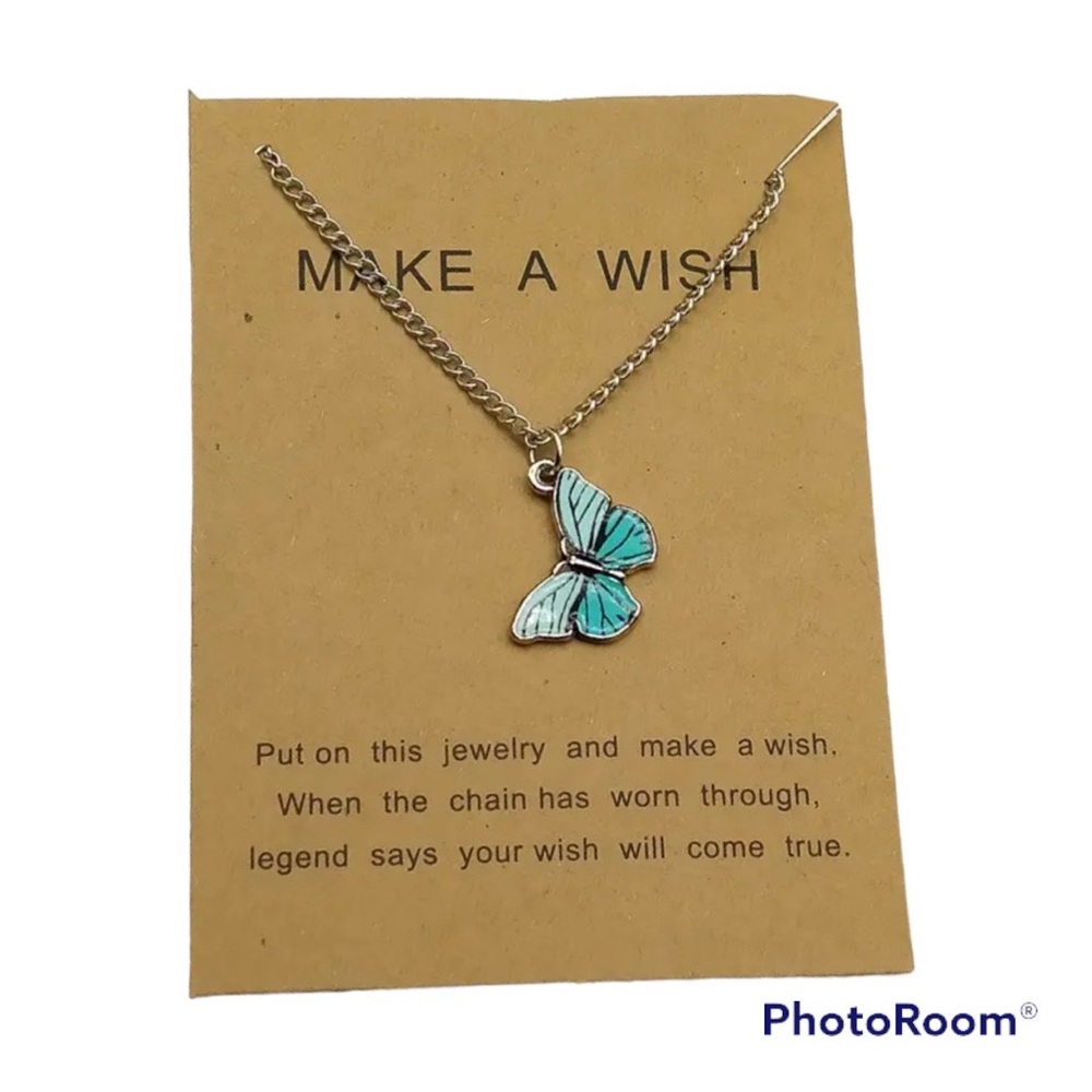 Make a Wish Mint Green Butterfly necklace & card | MS silver jewelry